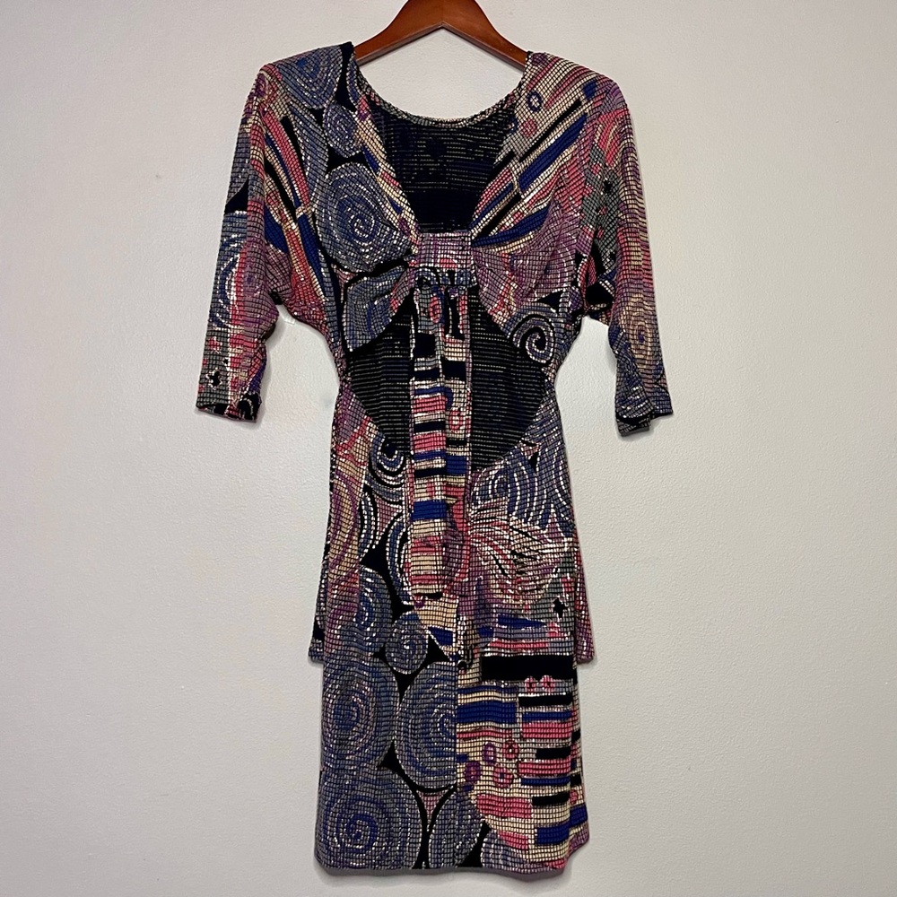 Vintage 80’s Janine Of London Metallic Mosaic Dress - Picture 5 of 14